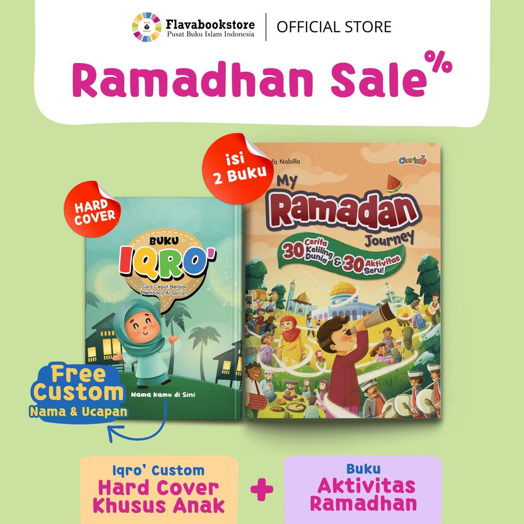 Ramadan Sale 2in1 - Paket IQRO Hardcover Custom Nama Premium + Buku Aktivitas My Ramadan Journey - Paket Hemat Belajar Iqro dan Beramal Ceria di Bulan Ramadhan - Says Quran - Cherizz