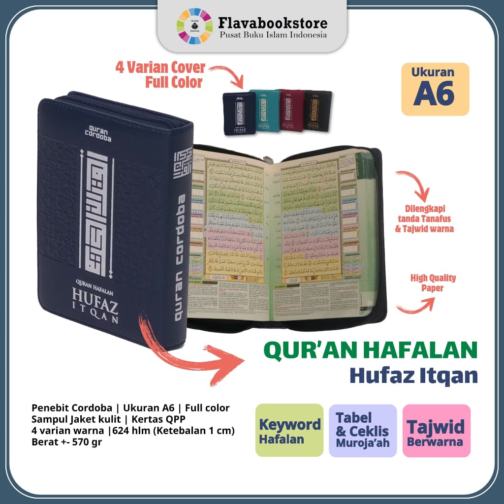 (A6) Al Quran Hafalan Hufaz Itqan Resleting - Al Qur'an Jaket Kulit Tajwid Berwarna
